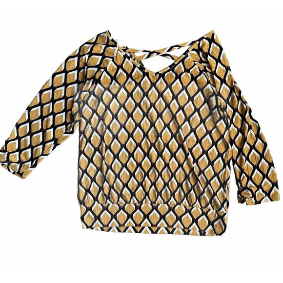 Naif Womens‎ Shirt Large Yellow Geometric Peasant Boho Anthropologie Light Top - Picture 1 of 10